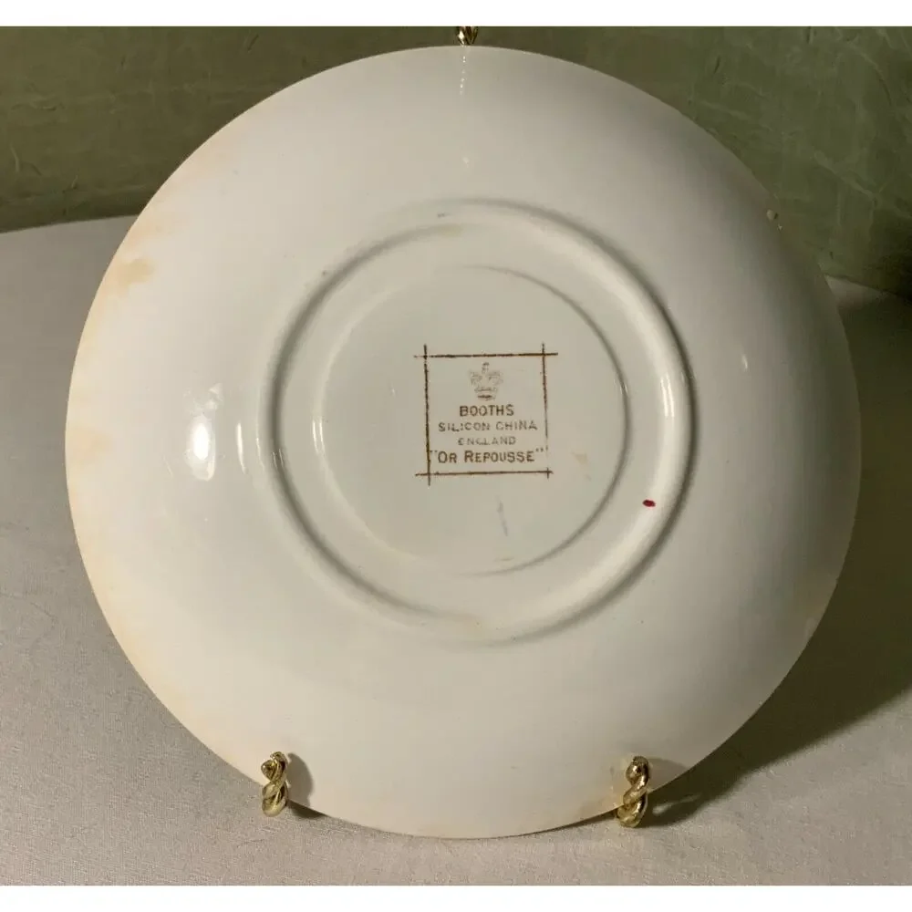 Cup & Saucer White w Blue/Gold Trim BOOTHS Silicon China England “OR REPOUSSE”